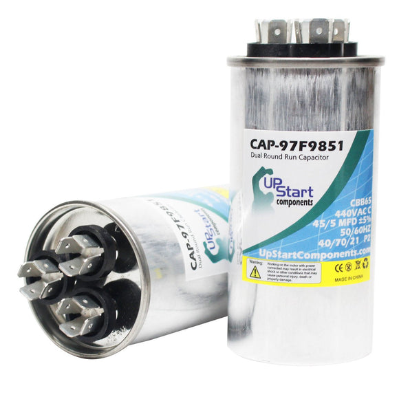 2-Pack 45 / 5 MFD 440 Volt Dual Round Run Capacitor Replacement for Carrier HC98KA046