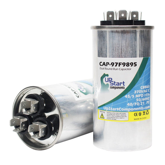 2-Pack 45/5 MFD 370 Volt Dual Round Run Capacitor Replacement for Carrier / Bryant HC98JA046