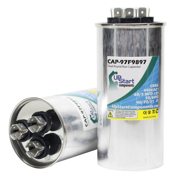 2-Pack 60 / 5 MFD 440 Volt Dual Round Run Capacitor Replacement for Carrier / Bryant 38CMC048300