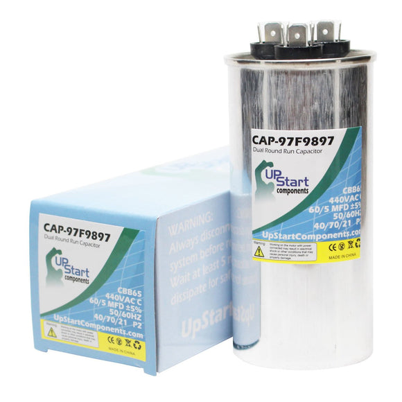 60 / 5 MFD 440 Volt Dual Round Run Capacitor Replacement for Carrier / Bryant 561CJ048-B