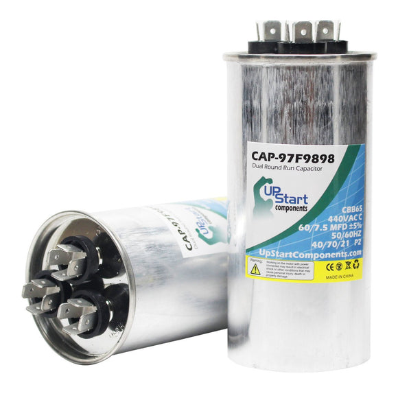 2-Pack 60/7.5 MFD 440 Volt Dual Round Run Capacitor Replacement for Carrier 38BYG048300