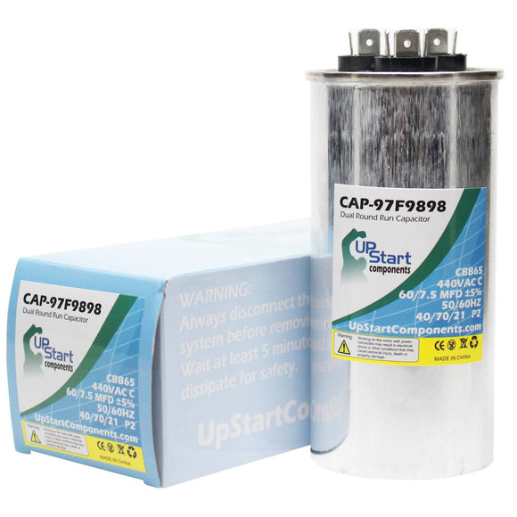60/7.5 MFD 440 Volt Dual Round Run Capacitor Replacement for Carrier 38BRC048340