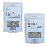 2 Pack 16-Inch Chainsaw Chain Replacement - 3/8" Pitch, .050" Gauge, 60 Links