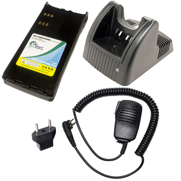 Motorola GP280 Battery + Charger + Shoulder Speaker with Push to Talk (PTT) Microphone + EU Adapter Replacement