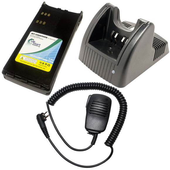 Motorola GP280 Battery + Charger + Shoulder Speaker with Push to Talk (PTT) Microphone Replacement