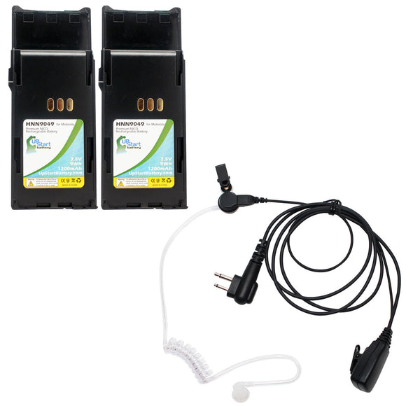 2x Pack - Motorola P1225 Battery + FBI Earpiece with Push to Talk (PTT) Microphone Replacement