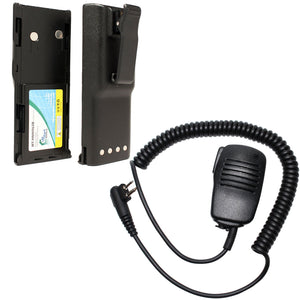 2x Pack - Motorola GP300 Battery + Shoulder Speaker with Push to Talk (PTT) Microphone Replacement  (1800mAh, NIMH)