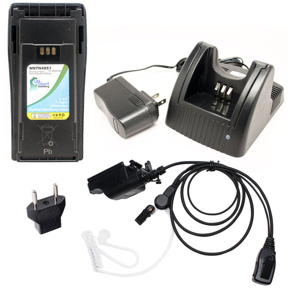 Motorola MTX1000 Battery + Charger + FBI Earpiece with Push to Talk (PTT) Microphone + EU Adapter Replacement