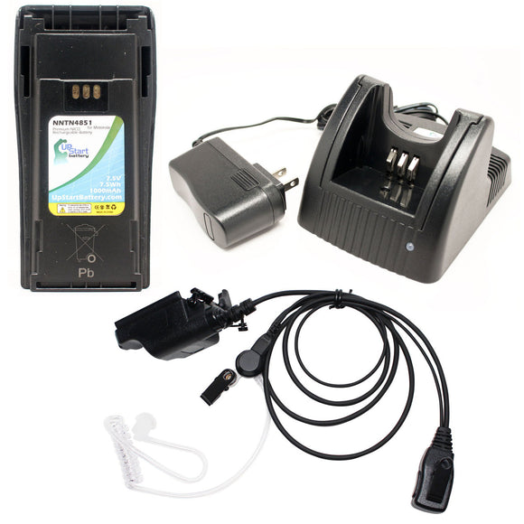Motorola MTX1000 Battery + Charger + FBI Earpiece with Push to Talk (PTT) Microphone Replacement