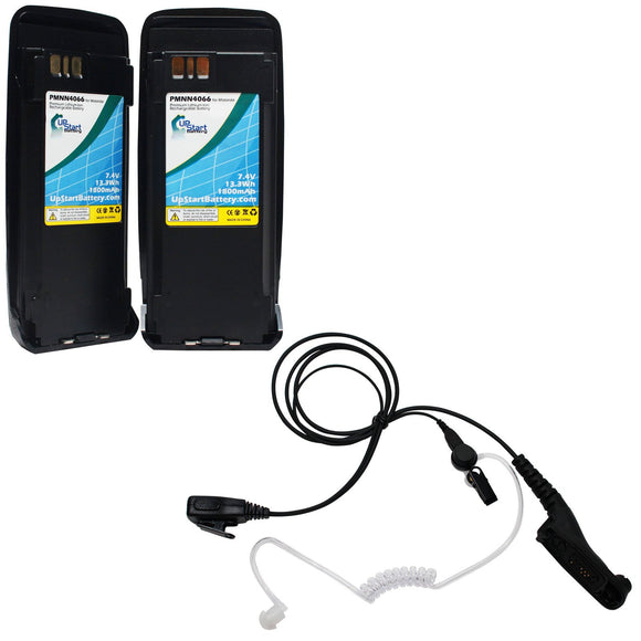 2x Pack - Motorola DP3400 Battery + FBI Earpiece with Push to Talk (PTT) Microphone Replacement