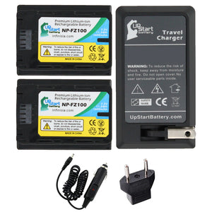 2-Pack NP-FZ100 Battery + Charger + Car Plug + EU Adapter Replacement for Sony Alpha a7R III (ILCE-7RM3) Digital Camera