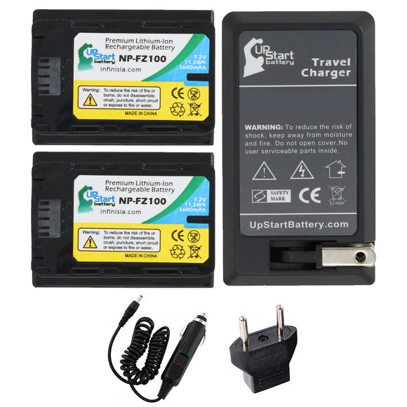 2-Pack NP-FZ100 Battery + Charger + Car Plug + EU Adapter Replacement for Sony NP-FZ100 Digital Camera