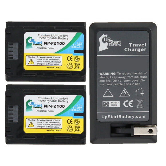 2-Pack NP-FZ100 Battery + Charger Replacement for Sony A7RIII Digital Camera