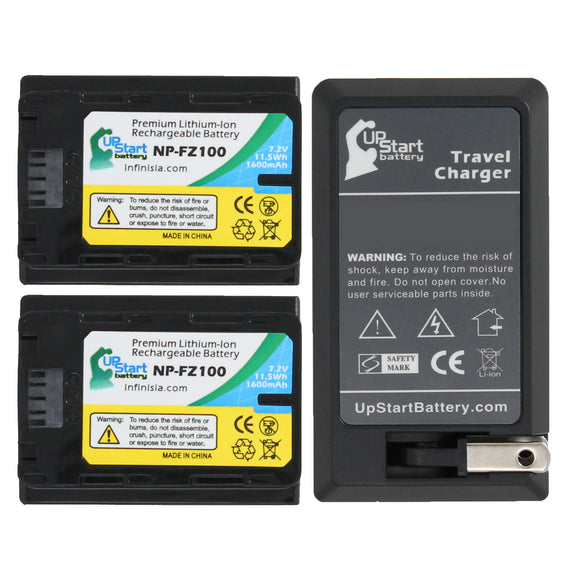 2-Pack NP-FZ100 Battery + Charger Replacement for Sony NP-FZ100 Rechargeable Lithium-Ion Battery
