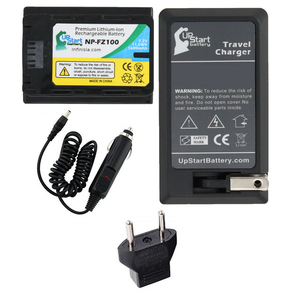 NP-FZ100 Battery + Charger + Car Plug + EU Adapter Replacement for Sony NP-FZ100 Rechargeable Lithium-Ion Battery