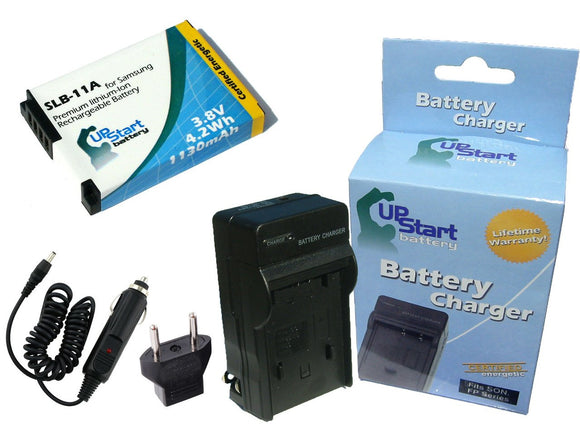 Samsung SLB-11A Battery and Charger with Car Plug and EU Adapter