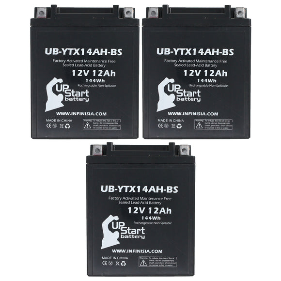 3-Pack Battery Replacement for 2014 Kawasaki KAF400, Mule 600, 610 400 CC UTV - 12V, 12AH