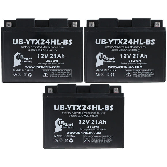 3 Pack Replacement for YTX24HL-BS Battery 12V 21AH SLA - Compatible with 2007 Arctic Cat Prowler 650, 2002 Arctic Cat Zr 800, 2003 Indian Chief, 2008 Arctic Cat Prowler 650,2006 Arctic Cat Prowler 650