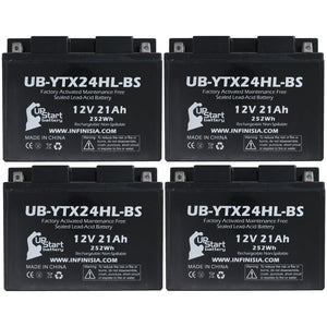 4 Pack Replacement for YTX24HL-BS Battery 12V 21AH SLA - Compatible with 2007 Arctic Cat Prowler 650, 2002 Arctic Cat Zr 800, 2003 Indian Chief, 2008 Arctic Cat Prowler 650,2006 Arctic Cat Prowler 650