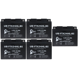 5 Pack Replacement for YTX24HL-BS Battery 12V 21AH SLA - Compatible with 2007 Arctic Cat Prowler 650, 2002 Arctic Cat Zr 800, 2003 Indian Chief, 2008 Arctic Cat Prowler 650,2006 Arctic Cat Prowler 650