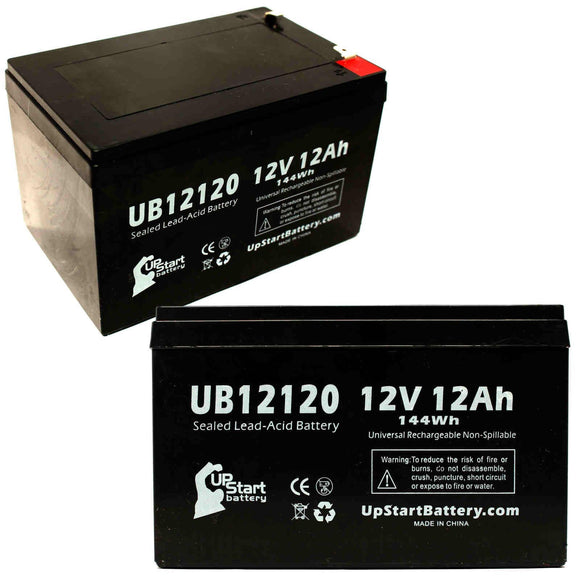 2x Pack - Otis Elevator C11271E Battery - Replacement UB12120 Universal Sealed Lead Acid Battery (12V, 12Ah, 12000mAh, F1 Terminal, AGM, SLA) - Includes 4 F1 to F2 Terminal Adapters