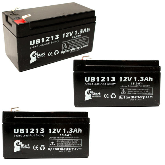 3-Pack UB1213 Sealed Lead Acid Battery Replacement (12V, 1.3Ah, F1 Terminal, AGM, SLA)