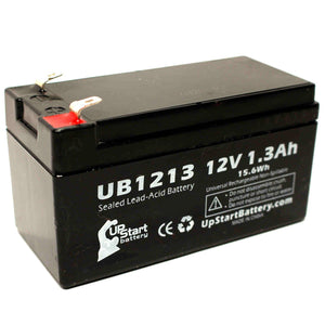 Devilbiss VACUAIDE 7304A Battery - Replacement UB1213 Universal Sealed Lead Acid Battery (12V, 1.3Ah, 1300mAh, F1 Terminal, AGM, SLA) - Includes TWO F1 to F2 Terminal Adapters