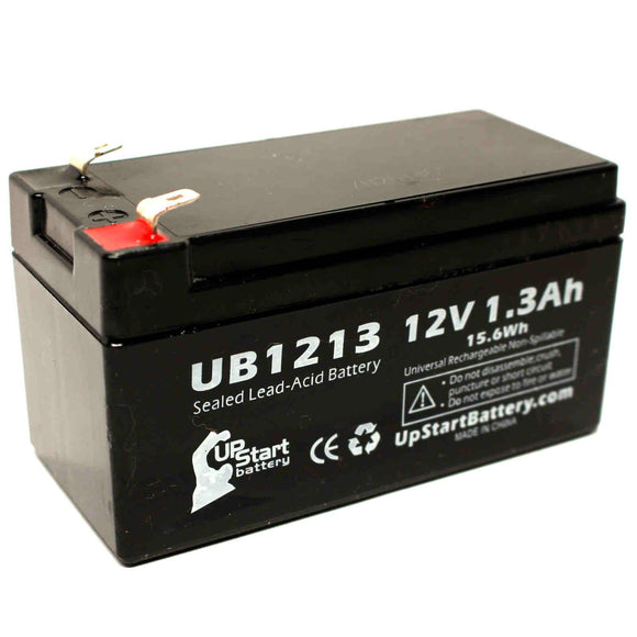 Devilbiss VACUAIDE 7304A Battery - Replacement UB1213 Universal Sealed Lead Acid Battery (12V, 1.3Ah, 1300mAh, F1 Terminal, AGM, SLA) - Includes TWO F1 to F2 Terminal Adapters