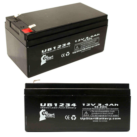 2-Pack UB1234 Sealed Lead Acid Battery Replacement (12V, 3.4Ah, F1 Terminal, AGM, SLA)