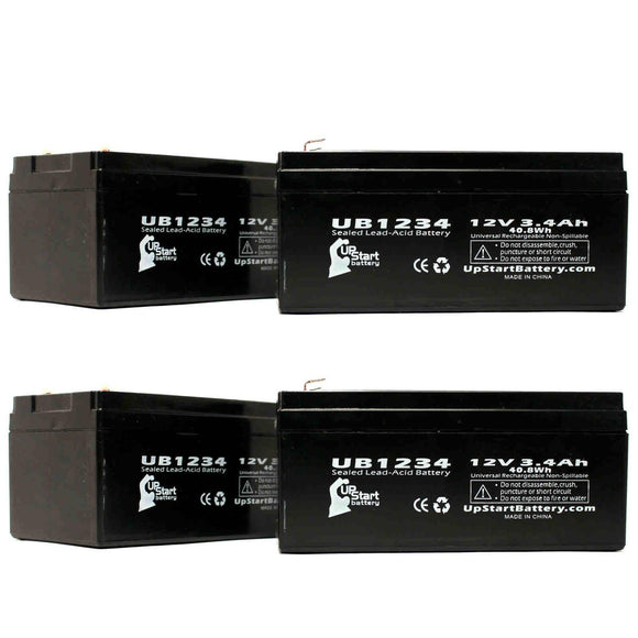 4-Pack UB1234 Sealed Lead Acid Battery Replacement (12V, 3.4Ah, F1 Terminal, AGM, SLA)