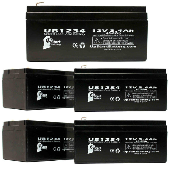 5-Pack UB1234 Sealed Lead Acid Battery Replacement (12V, 3.4Ah, F1 Terminal, AGM, SLA)