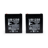 2x Pack - Napco Alarms MA1008E Battery - Replacement UB1250 Universal Sealed Lead Acid Battery (12V, 5Ah, 5000mAh, F1 Terminal, AGM, SLA) - Includes 4 F1 to F2 Terminal Adapters