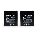 2x Pack - Ademco 4110XM Battery - Replacement UB1250 Universal Sealed Lead Acid Battery (12V, 5Ah, 5000mAh, F1 Terminal, AGM, SLA) - Includes 4 F1 to F2 Terminal Adapters