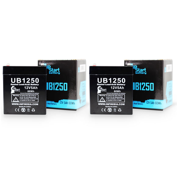 2x Pack - ADI EDS Battery - Replacement UB1250 Universal Sealed Lead Acid Battery (12V, 5Ah, 5000mAh, F1 Terminal, AGM, SLA) - Includes 4 F1 to F2 Terminal Adapters