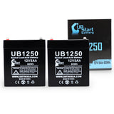 2x Pack - Securitron XP1 Battery - Replacement UB1250 Universal Sealed Lead Acid Battery (12V, 5Ah, 5000mAh, F1 Terminal, AGM, SLA) - Includes 4 F1 to F2 Terminal Adapters