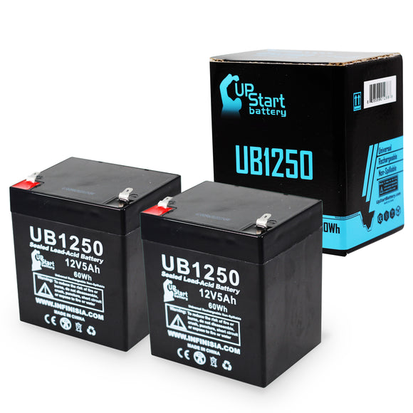 2x Pack - Napco Alarms MA1008E Battery - Replacement UB1250 Universal Sealed Lead Acid Battery (12V, 5Ah, 5000mAh, F1 Terminal, AGM, SLA) - Includes 4 F1 to F2 Terminal Adapters