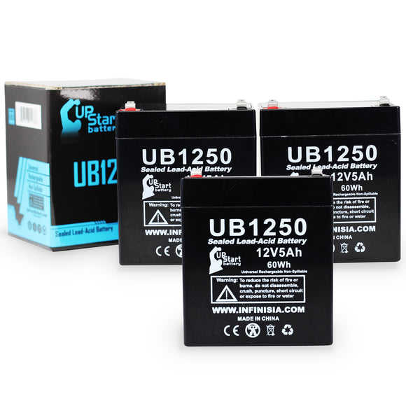 3-Pack UB1250 Sealed Lead Acid Battery Replacement (12V, 5Ah, 5000mAh, F1 Terminal, AGM, SLA)