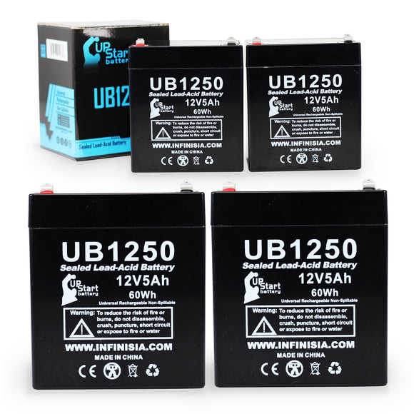 4-Pack UB1250 Sealed Lead Acid Battery Replacement (12V, 5Ah, 5000mAh, F1 Terminal, AGM, SLA)