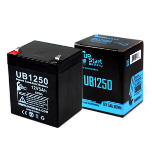 Unison DP600 Battery - Replacement UB1250 Universal Sealed Lead Acid Battery (12V, 5Ah, 5000mAh, F1 Terminal, AGM, SLA) - Includes TWO F1 to F2 Terminal Adapters