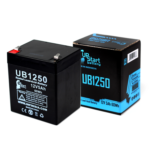 Unison DP600 Battery - Replacement UB1250 Universal Sealed Lead Acid Battery (12V, 5Ah, 5000mAh, F1 Terminal, AGM, SLA) - Includes TWO F1 to F2 Terminal Adapters