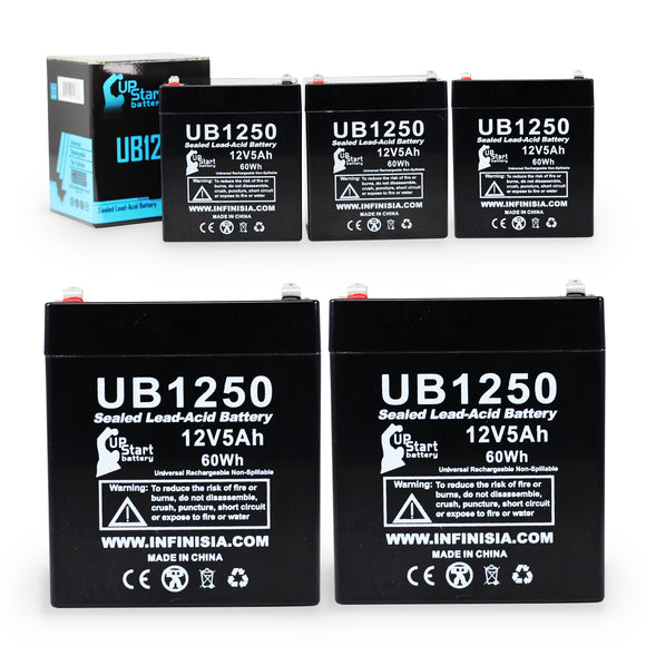 5-Pack UB1250 Sealed Lead Acid Battery Replacement (12V, 5Ah, 5000mAh, F1 Terminal, AGM, SLA)