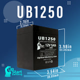2x Pack - Napco Alarms MA1008E Battery - Replacement UB1250 Universal Sealed Lead Acid Battery (12V, 5Ah, 5000mAh, F1 Terminal, AGM, SLA) - Includes 4 F1 to F2 Terminal Adapters