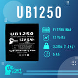 Unison DP600 Battery - Replacement UB1250 Universal Sealed Lead Acid Battery (12V, 5Ah, 5000mAh, F1 Terminal, AGM, SLA) - Includes TWO F1 to F2 Terminal Adapters