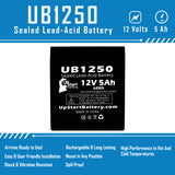 2x Pack - Exide PowerWare POWERWARE 1000K Battery - Replacement UB1250 Universal Sealed Lead Acid Battery (12V, 5Ah, 5000mAh, F1 Terminal, AGM, SLA) - Includes 4 F1 to F2 Terminal Adapters
