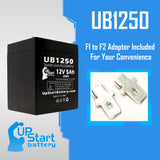ACME Security System BPS Battery - Replacement UB1250 Universal Sealed Lead Acid Battery (12V, 5Ah, 5000mAh, F1 Terminal, AGM, SLA) - Includes TWO F1 to F2 Terminal Adapters