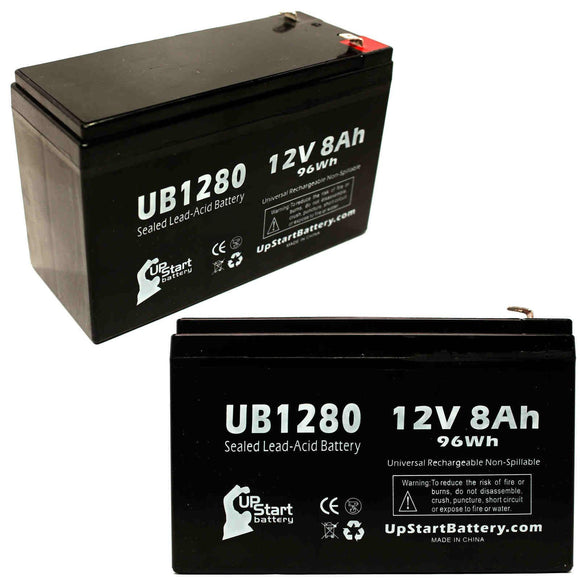 2x Pack - APC BACK-UPS RS 800VA 230V BR800I Battery - Replacement UB1280 Universal Sealed Lead Acid Battery (12V, 8Ah, 8000mAh, F1 Terminal, AGM, SLA) - Includes 4 F1 to F2 Terminal Adapters