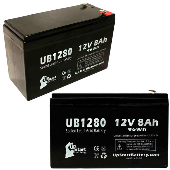 2x Pack - Acme 100-001-0149 Battery - Replacement UB1280 Universal Sealed Lead Acid Battery (12V, 8Ah, 8000mAh, F1 Terminal, AGM, SLA) - Includes 4 F1 to F2 Terminal Adapters
