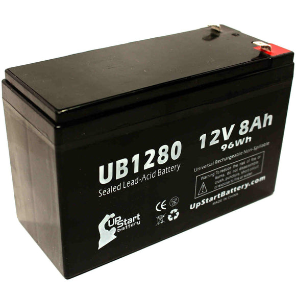 Acme 100-001-0149 Battery - Replacement UB1280 Universal Sealed Lead Acid Battery (12V, 8Ah, 8000mAh, F1 Terminal, AGM, SLA) - Includes TWO F1 to F2 Terminal Adapters