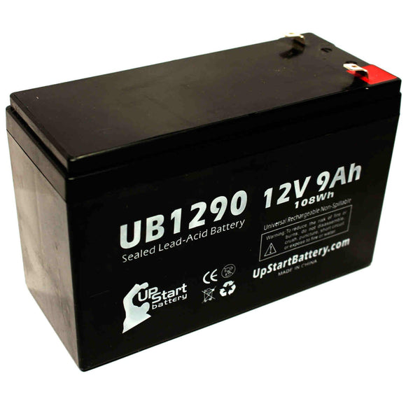 Light Alarms M10 Battery - Replacement UB1290 Universal Sealed Lead Acid Battery (12V, 9Ah, 9000mAh, F1 Terminal, AGM, SLA) - Includes TWO F1 to F2 Terminal Adapters