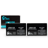 2x Pack - YORK-WIDE LIGHT R4E2 Battery - Replacement UB6120 Universal Sealed Lead Acid Battery (6V, 12Ah, 12000mAh, F1 Terminal, AGM, SLA) - Includes 4 F1 to F2 Terminal Adapters